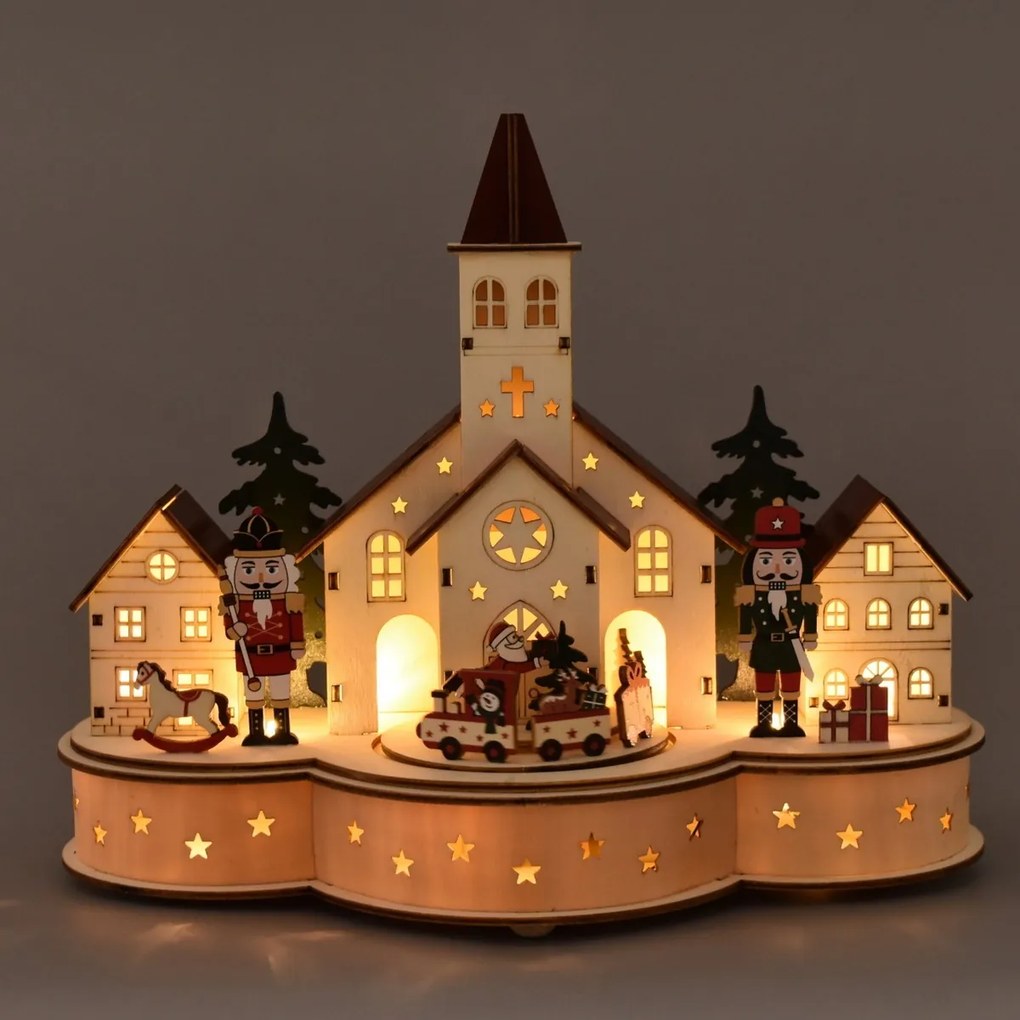 Vianočná svietiaca dedinka s jazdiacim vláčikom, 30 x 14 x 21 cm, LED