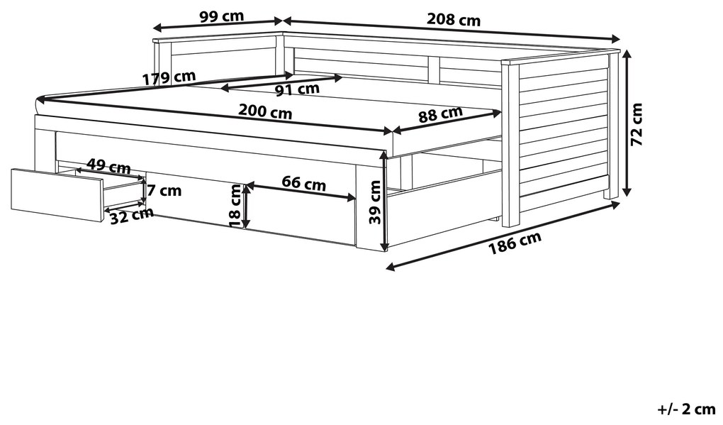 Drevená rozkladacia posteľ s úložným priestorom 90/180x200 cm hnedá CAHORS Beliani