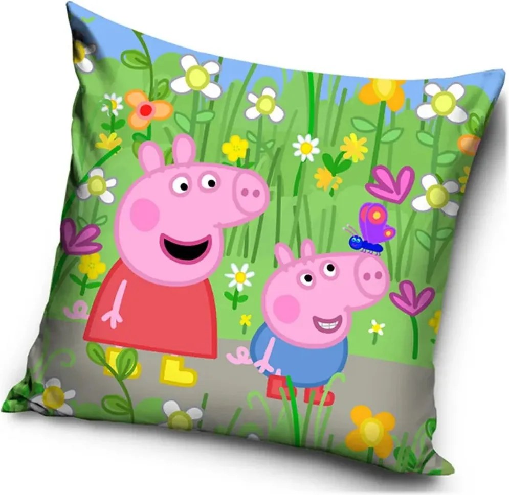 Velúrový vankúš Prasiatko Peppa – motív Rozkvitnutá záhrada - 40x40 cm