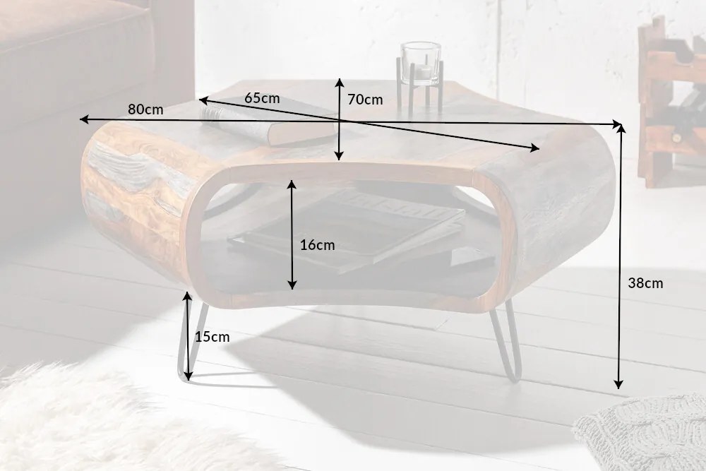 Dizajnový konferenčný stolík Lorelei, 80 cm, sheesham, sivý