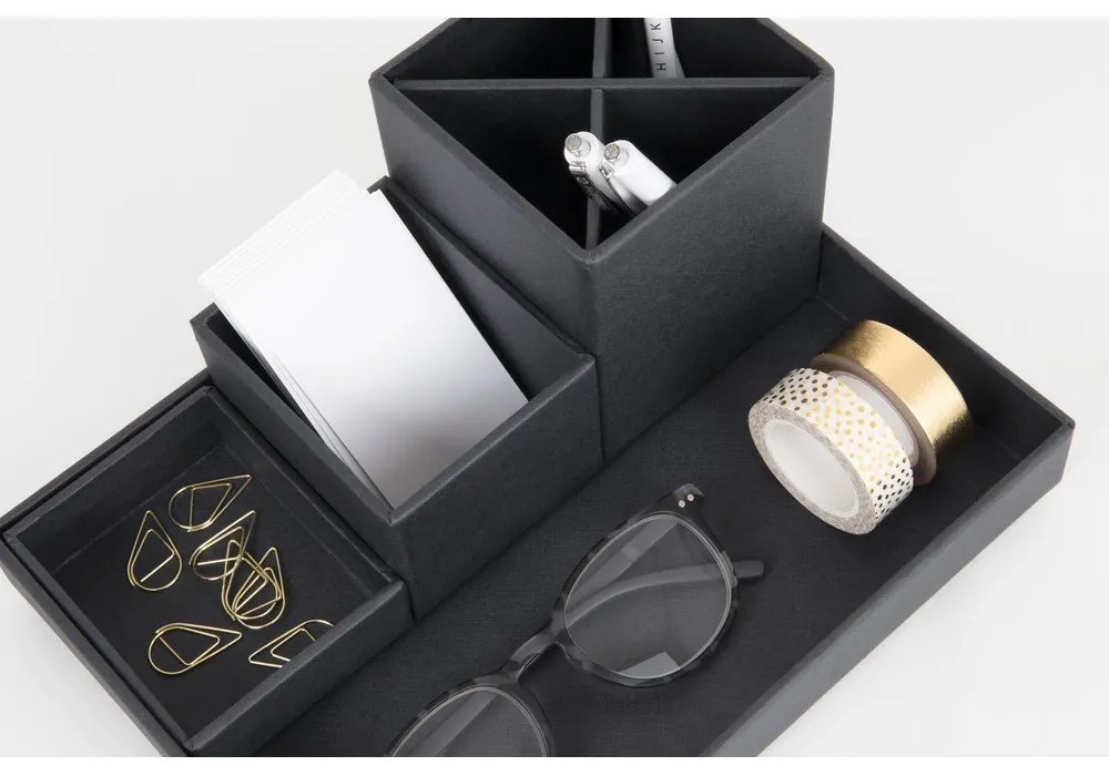 Tmavosivý 4-dielny stolový organizér na písacie pomôcky Bigso Box of Sweden Lena