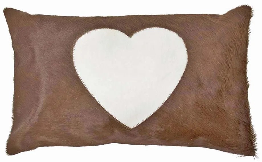 Hnedý kožený vankúš so srdcom (bos taurus taurus) - 50 * 30 * 5cm