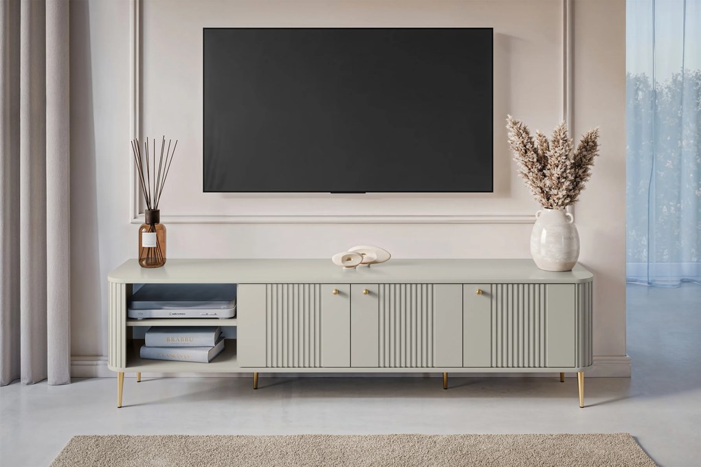 TV stolík Vespera 3D 187 cm - kašmírová / zlaté nožičky