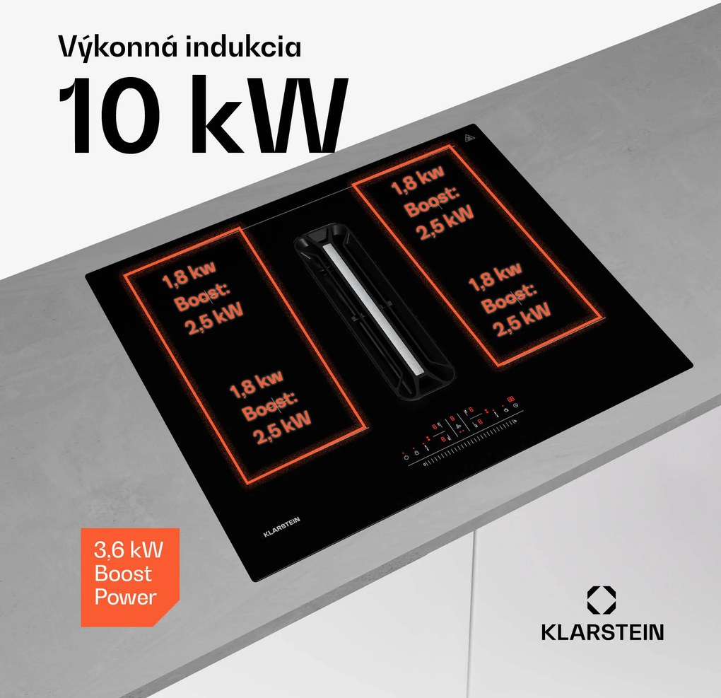 Klarstein AirJet 60 Down Air System, indukčný sporák + DownAir-digestor, 10 000 W, 445 m³/h, Boost