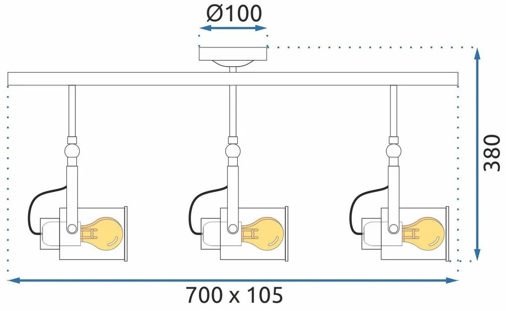 Toolight - Reflektorová lampa 3 x E27 APP487-3C, čierna, OSW-00653