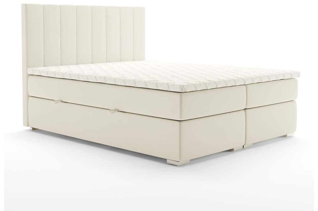 Manželská posteľ Boxspring 160 cm Pugno (smotanová) (s úložným priestorom). Vlastná spoľahlivá doprava až k Vám domov. 1020348