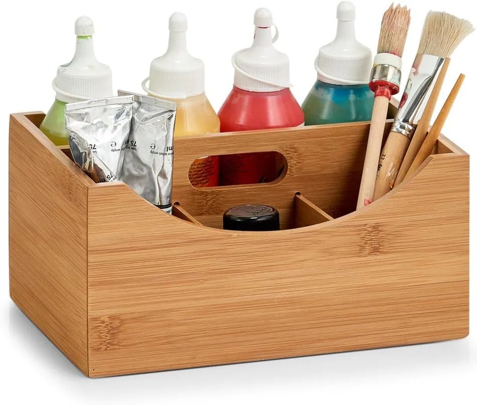 Zeller Present Bambusový úložný box s rúčkou, triediaci, 4 priehradky MARGAS, 25x18x12