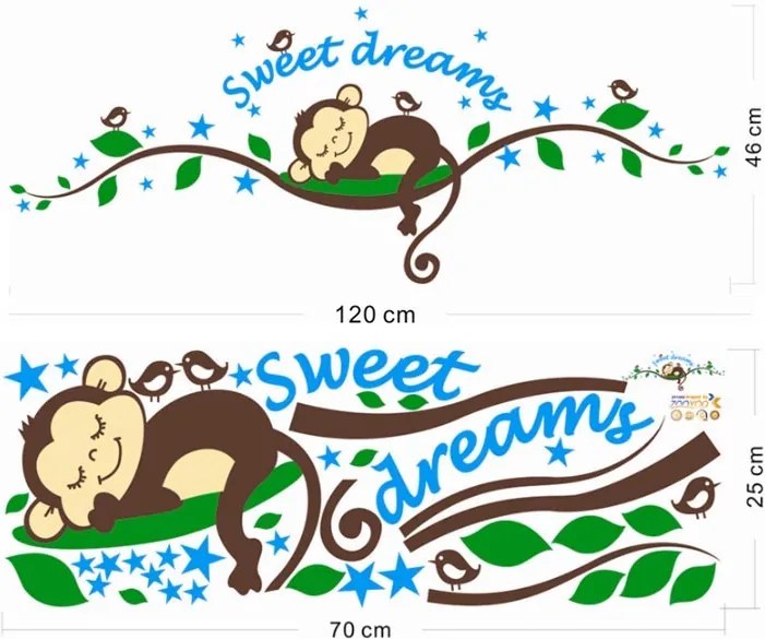 Samolepka na stenu "Opička - Sweet Dreams" 120x46 cm
