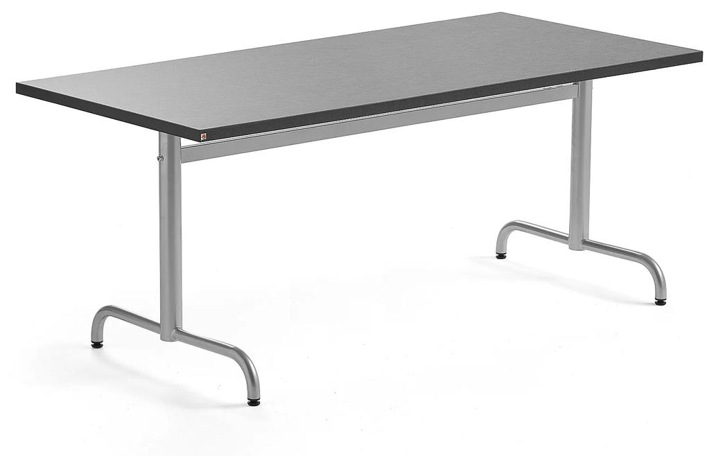 Stôl PLURAL, 1600x800x720 mm, linoleum - tmavošedá, strieborná