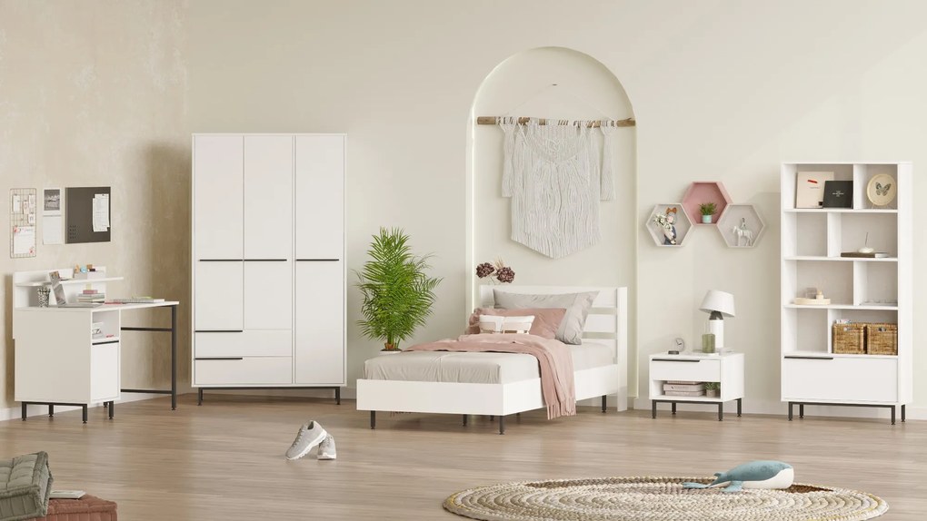 Biely set Nora - jednolôžková posteľ a nábytok