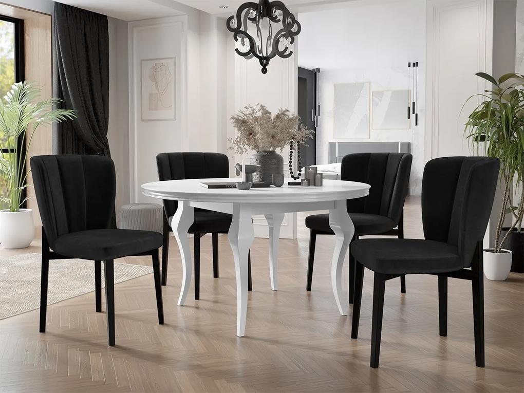 Okrúhly rozkladací stôl so 4 stoličkami ST106 08, Farby: čierny, Farby:: biely lesk, Potah: Magic Velvet 2217