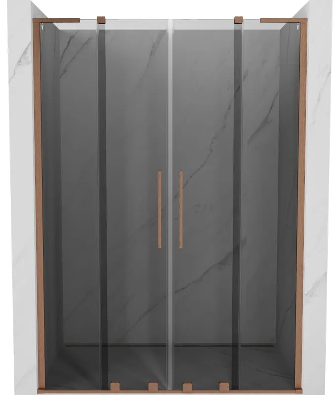 Mexen Velar L Duo, posuvné sprchové dvere do otvoru 160 cm, 8mm šedé sklo, medená matná, 871-160-003-42-65