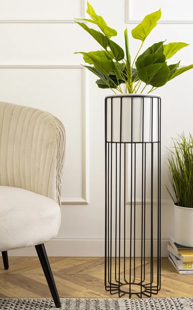 KOVOVÝ KVETINÁČ SO STOJANOM GLAM 70X20 CM BIELA/ČIERNA