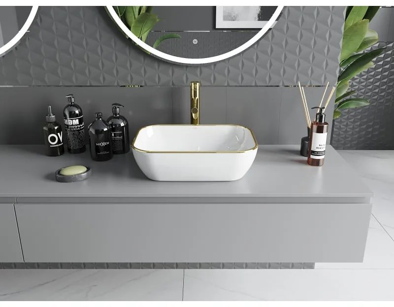 Mexen RITA umývadlo, 45x32 cm, biela/zlatý okraj, 21084505