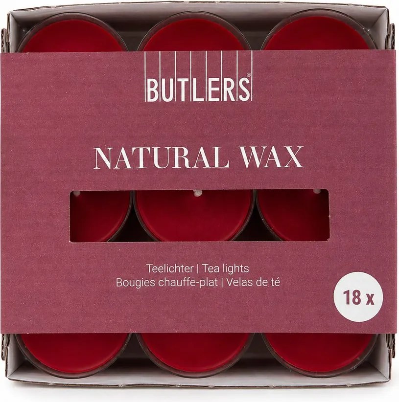 NATURAL WAX Čajové sviečky 18 ks - tm. červená
