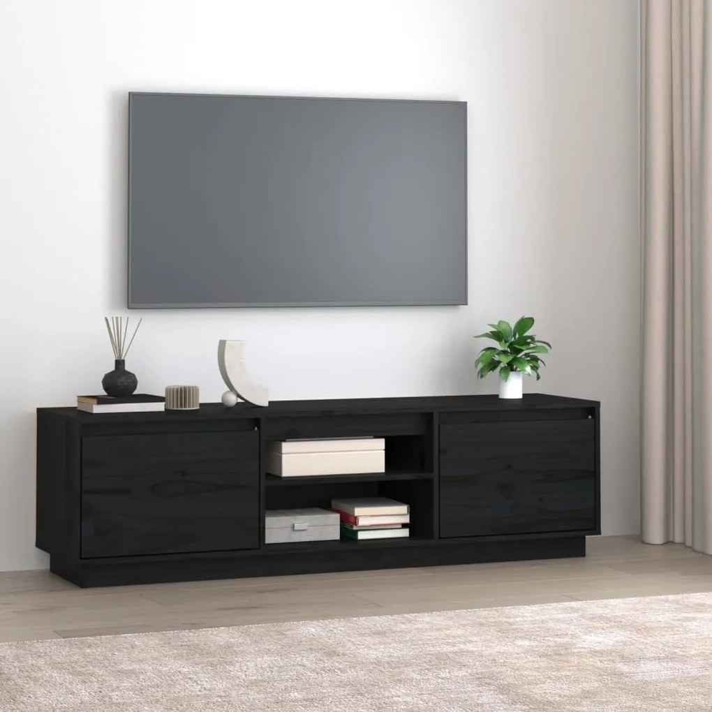 TV stolík čierny 140x35x40 cm masívna borovica 814318
