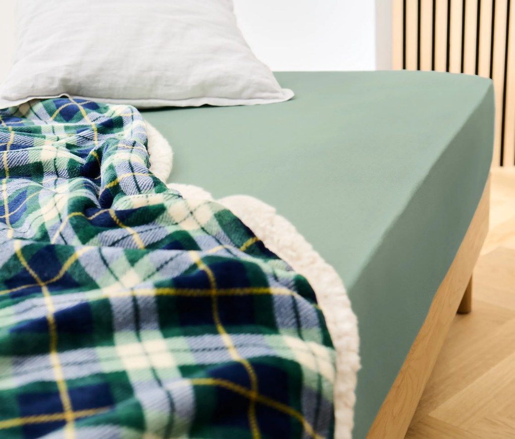 Džersejová napínacia plachta, dvojlôžko, šalviová