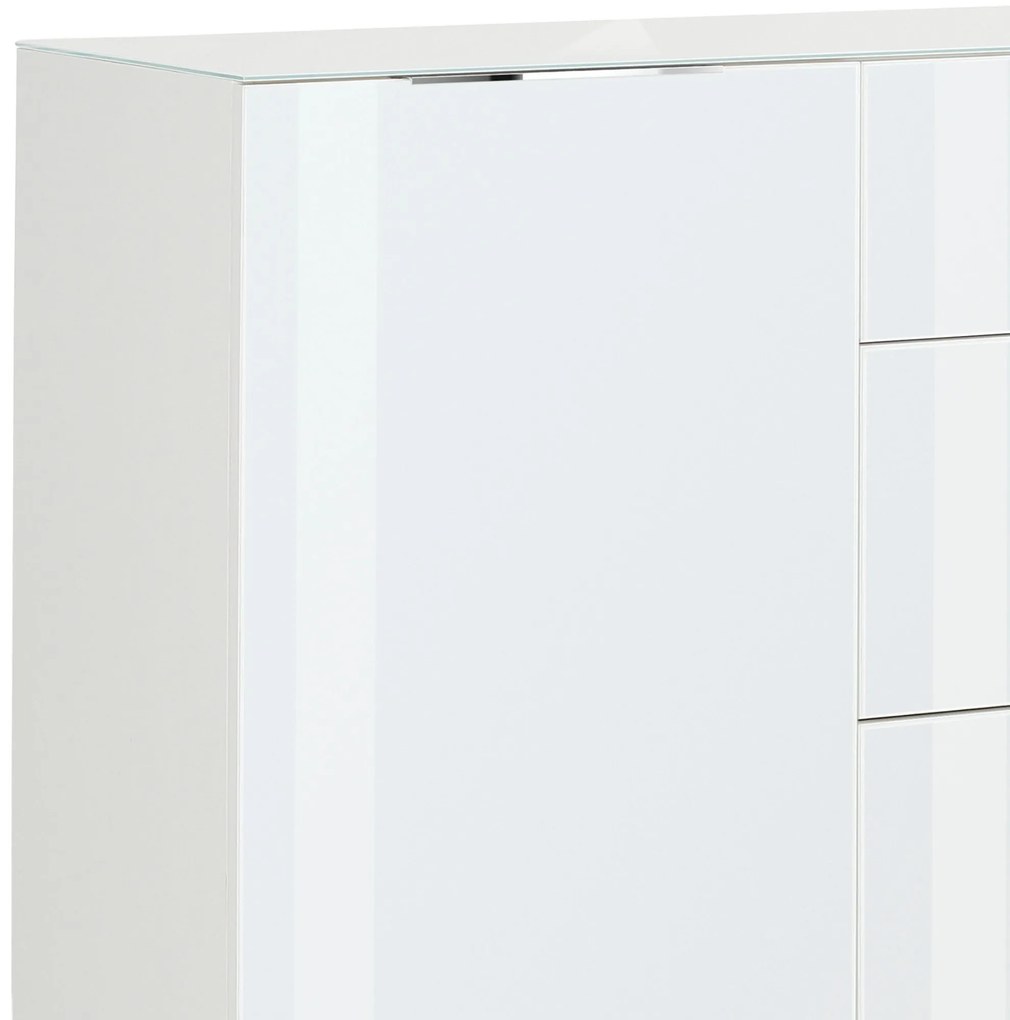 Sconto Komoda CASSINI biela matná/biele sklo