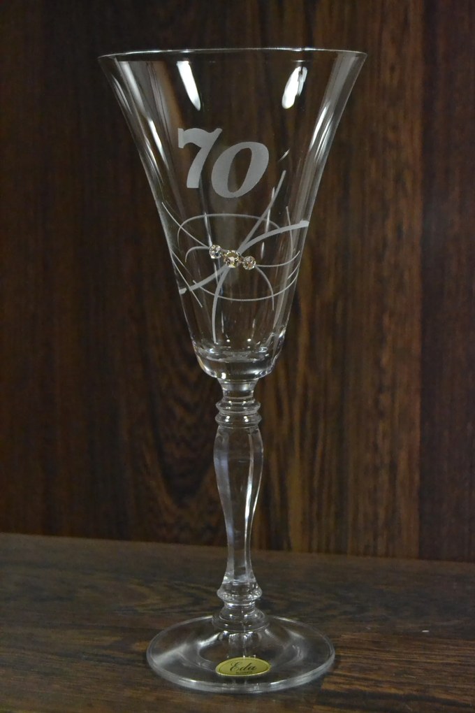 Výročný pohár na 70. narodeniny ŠAMPANSKÉ so swarovski kryštálmi 230 ml