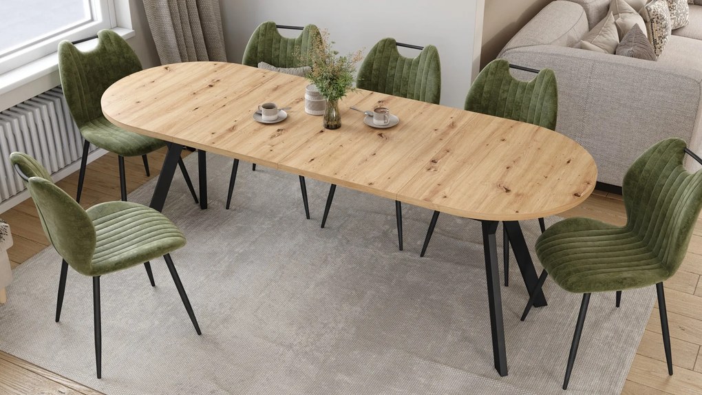 Mazzoni ALMO Dub Artisan / čierne nohy - OVÁLNY ROZKLADACÍ STÔL 120-220 cm PRE 10-12 OSÔB