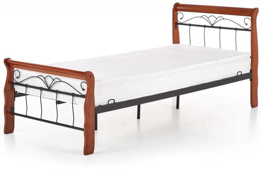 Kovová postel Veronica 90x200 jednolůžko antická třešeň / černá