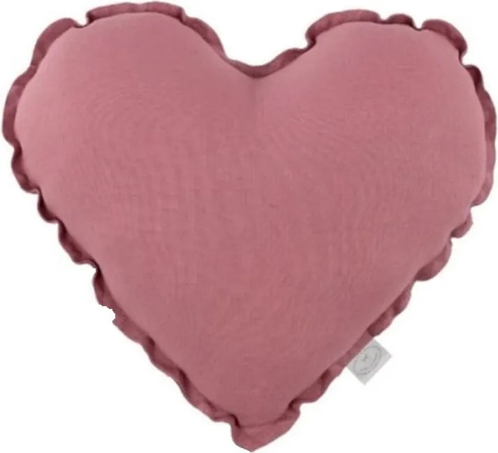 Mini ľanový vankúš srdca sýto ružová 28 cm