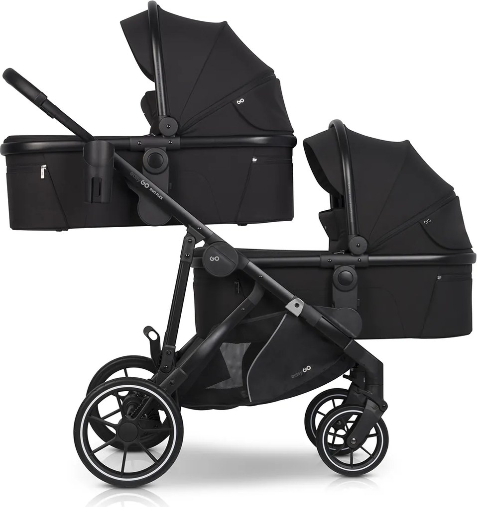 Súrodenecký kočík EasyGo Duoflex Ebony Black, 2 športové časti , 2 hlboké vaničky