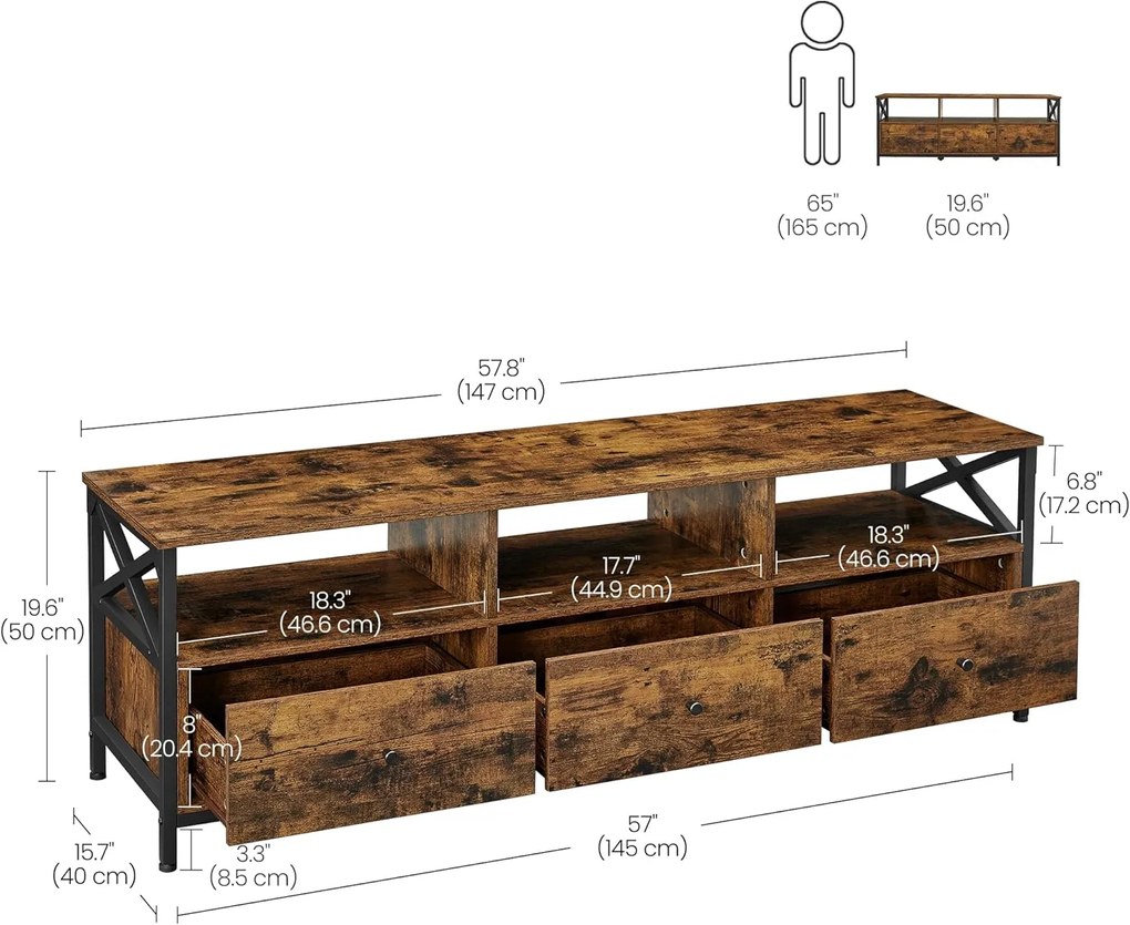 Televizní stolek Vasagle Nuros 147 cm hnědý/černý