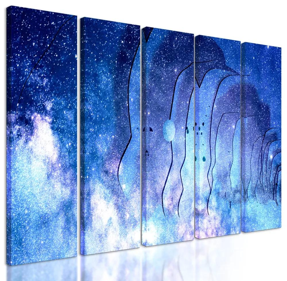 5-dielny obraz abstrakcia nočnej oblohy