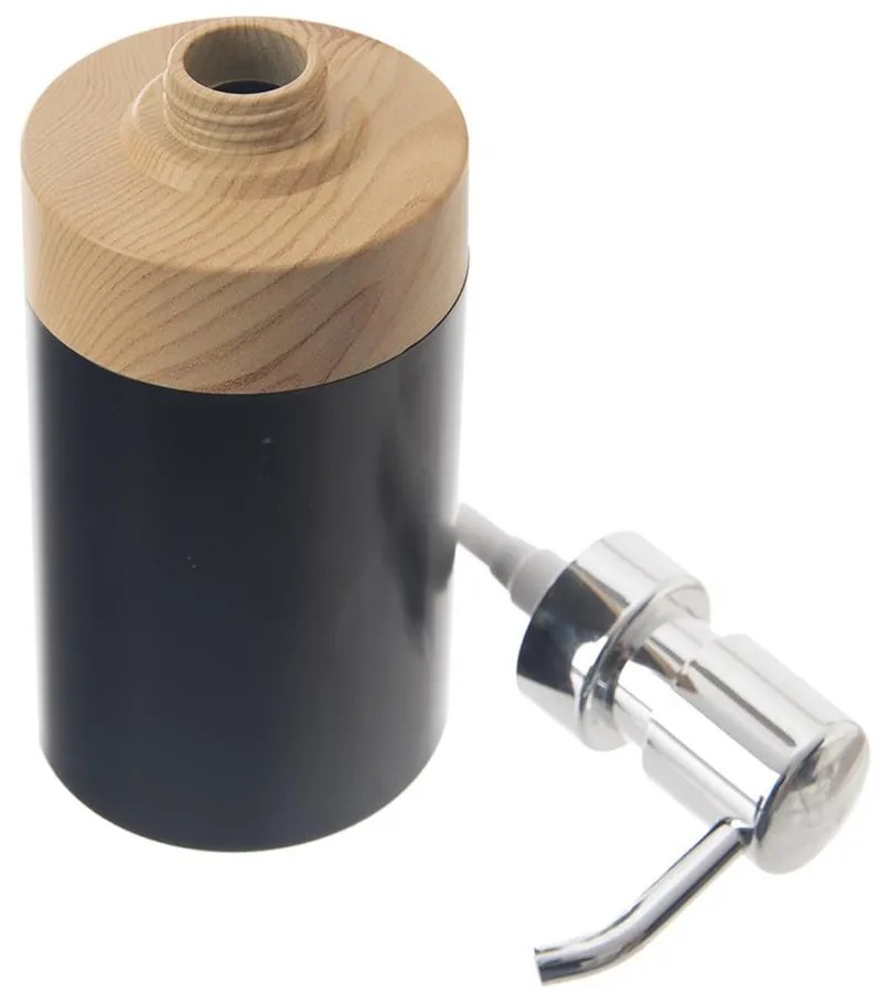 Goodhome Dávkovač na mydlo / saponát, čierny plast s bambusom TUKAN