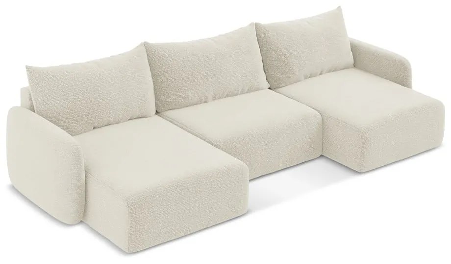 Krémovobiela rozkladacia/s úložným priestorom rohová pohovka Kalena – Makamii