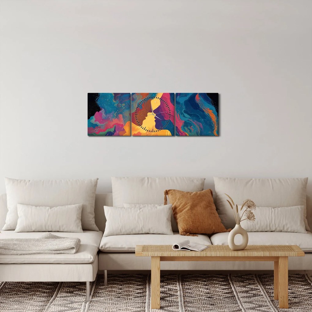 Obraz - Vesmírna láska (s hodinami) (90x30 cm)