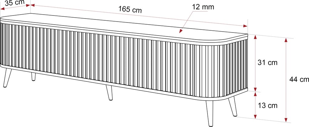 TV stolík ROMANIA na nohách 165 cm drážkovaný kašmír