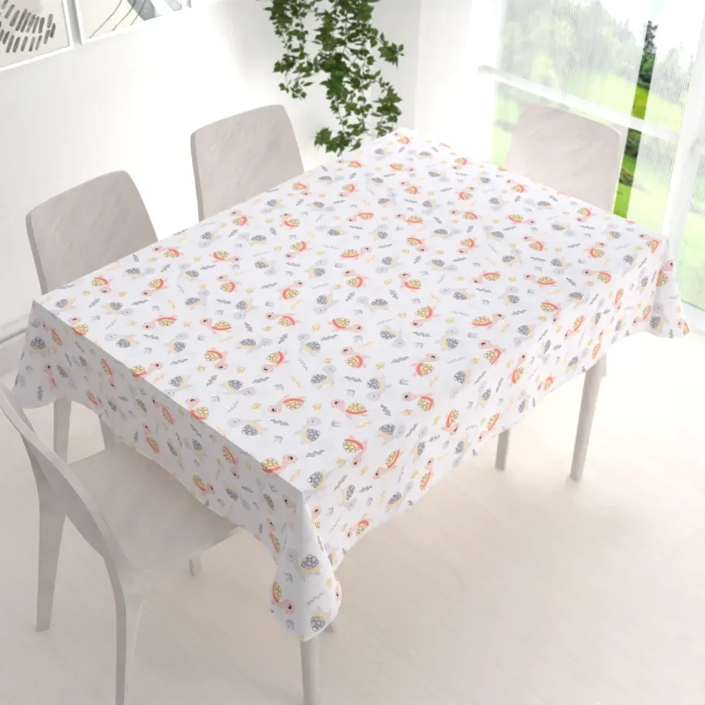 Biante Detský bavlnený obdĺžnikový obrus Sandra SA-373 Veselé korytnačky na bielom 120x160 cm
