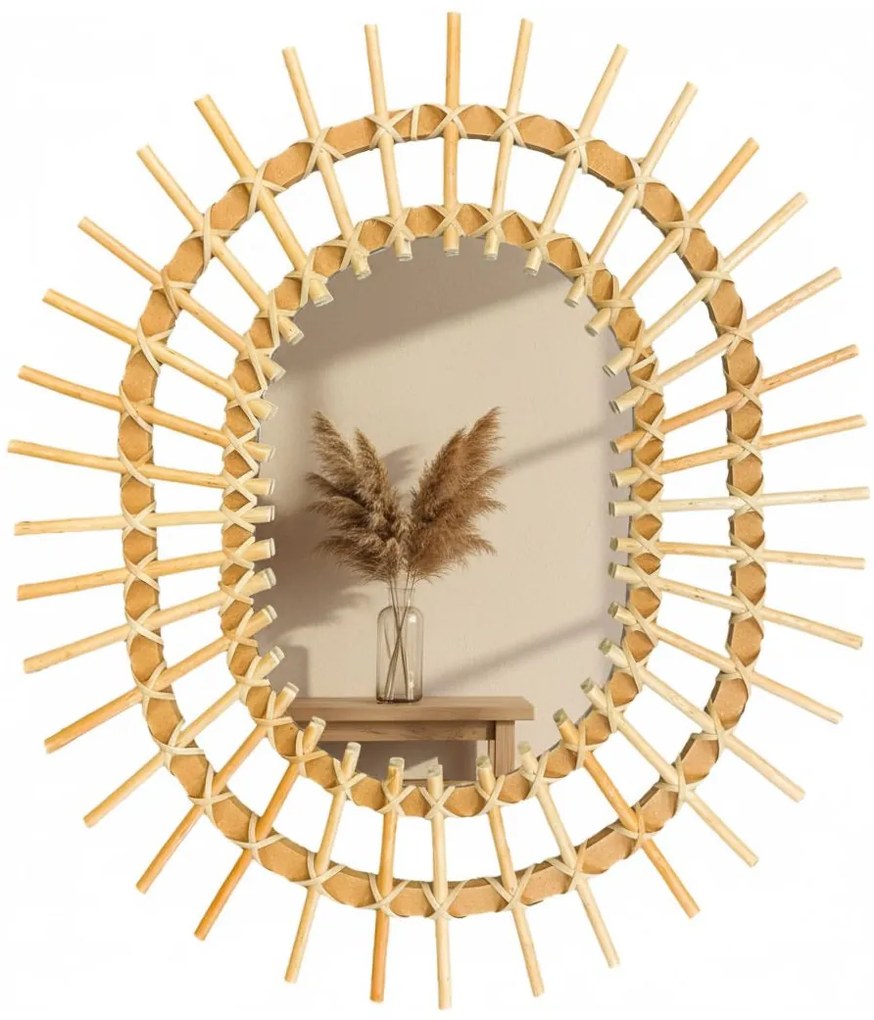 Tutumi Tutumi, nástenné zrkadlo Boho 57x49 cm QDJ5749, svetlá hnedá, HOM-02819