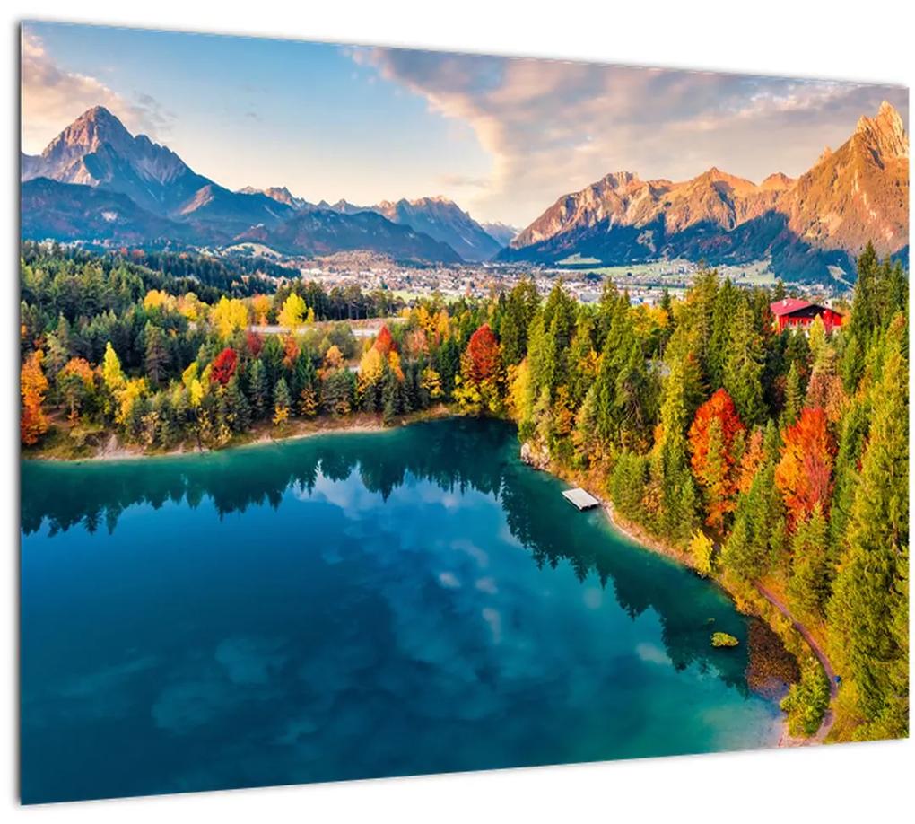 Sklenený obraz - Jazero Urisee, Rakúsko (70x50 cm)