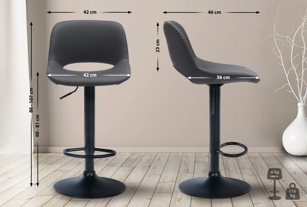 Barová stolička Camden - koženka, čierny rám - Čierna