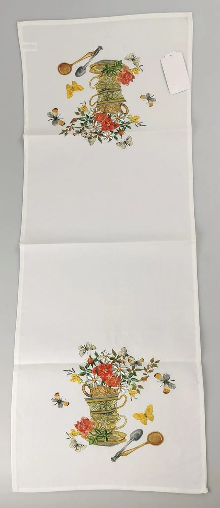 Vyšívaný obrus šálky s kvetmi 40x110 cm TiaHome