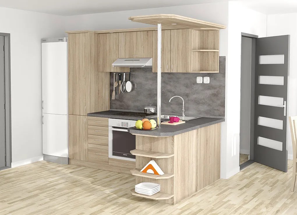 Nabytekmorava Kuchyna s ostrovčekom Bára C farba kuchyne: dub sonoma světlá, pracovná doska: s pracovnou doskou