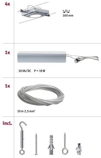 Paulmann 94107 - SADA 4xLED/4,3W Bodové svietidlo pre lanový systém MAC 230V