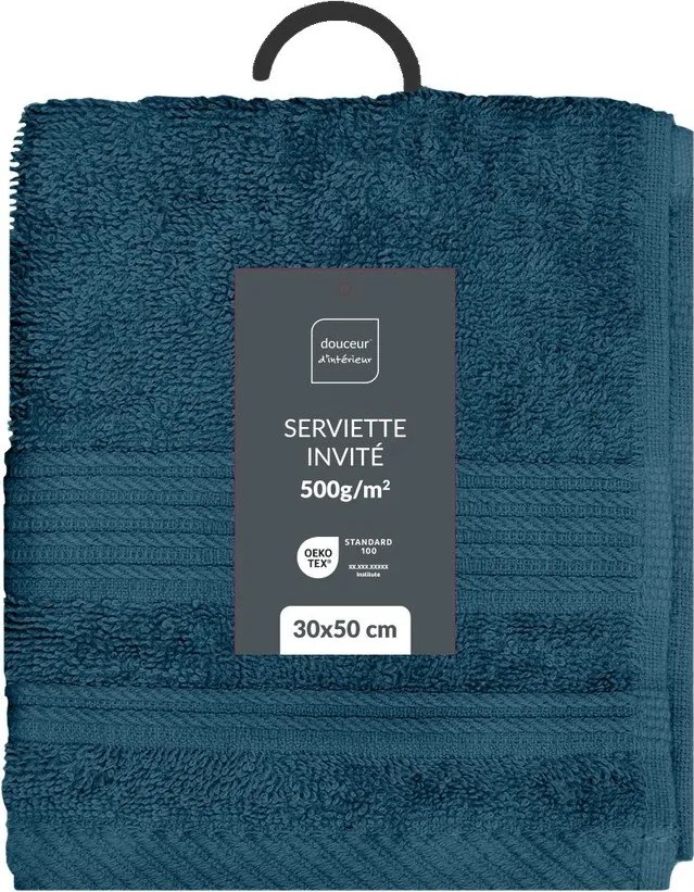 Tmavomodrý froté bavlnený uterák 30x50 cm Tendresse – douceur d'intérieur