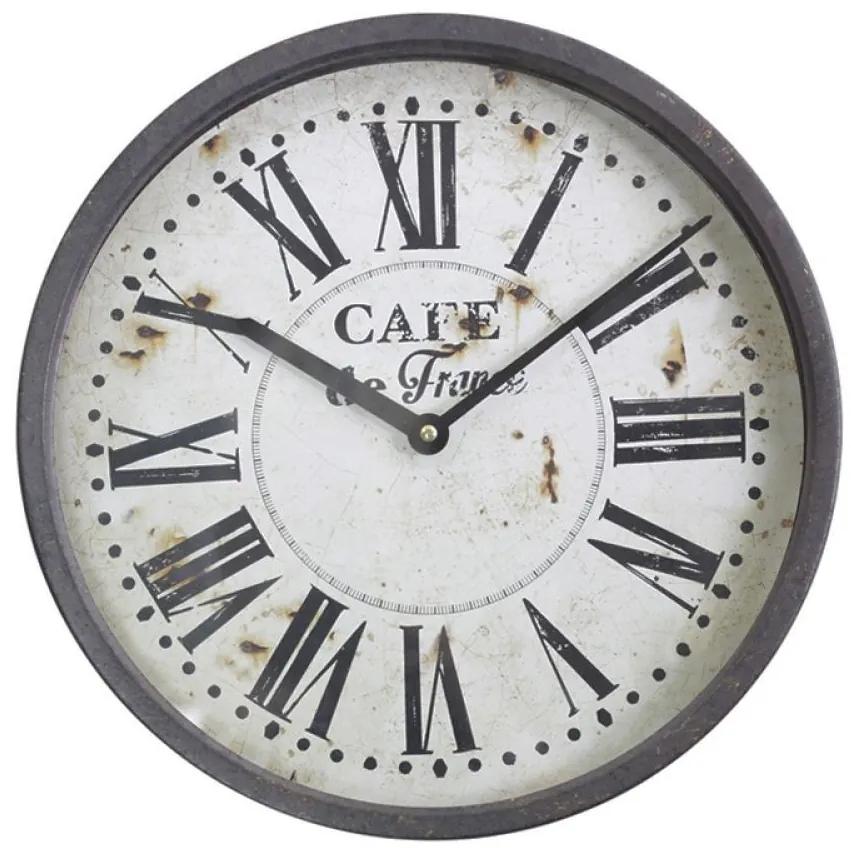 Čierne antik kovové nástenné hodiny Café de France – Ø 35*5,5 cm/ 1*AA