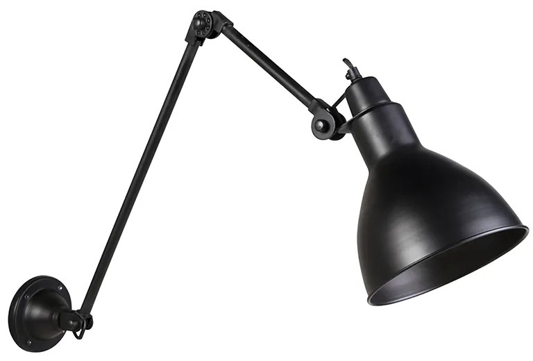 Priemyselná nástenná lampa čierna nastaviteľná - Wye