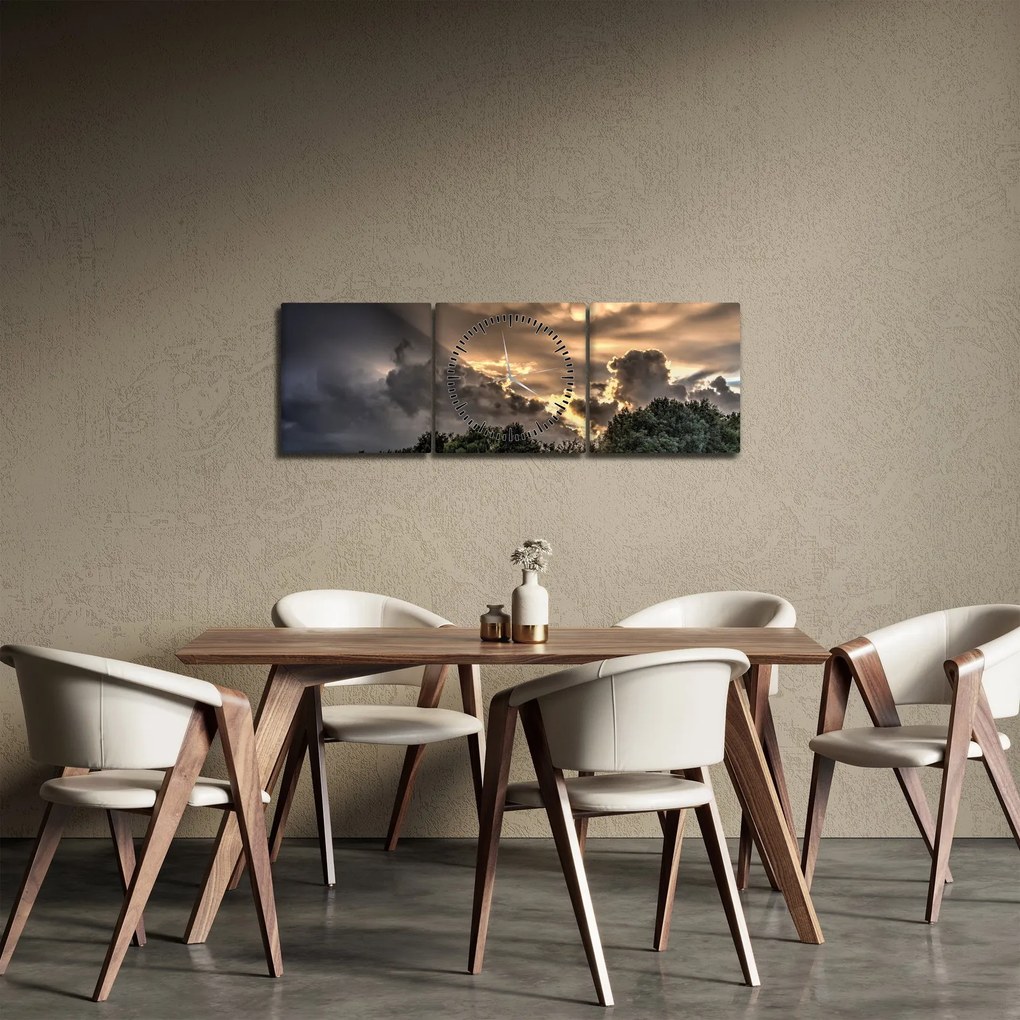 Obraz mračien a lesa (s hodinami) (90x30 cm)