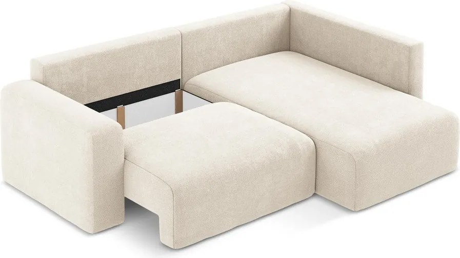 Krémovobiela ženilková rozkladacia/s úložným priestorom rohová pohovka (pravý roh/do L) Kona – Makamii