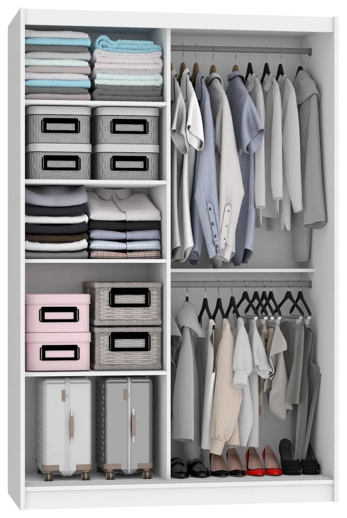 Šatníková skriňa 133 cm Belini biely mat / čierny mat s posuvnými dverami a zrkadlom  MBP SZP2/2/W/DS/0/AL