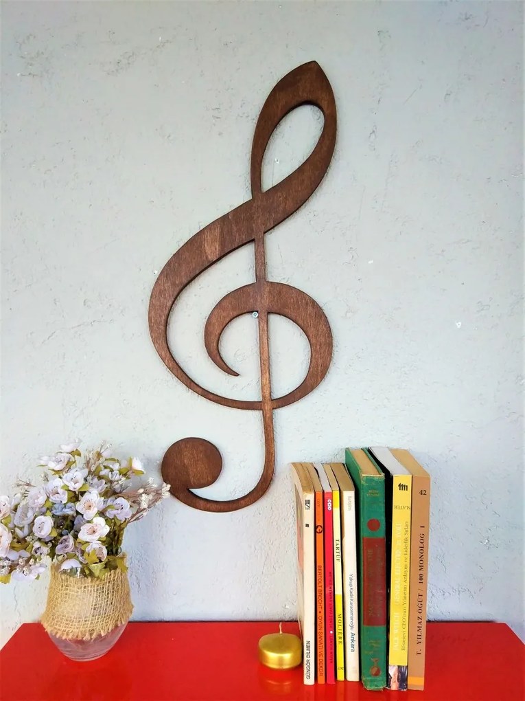 Nástenná dekorácia Treble Clef 25 cm hnedá