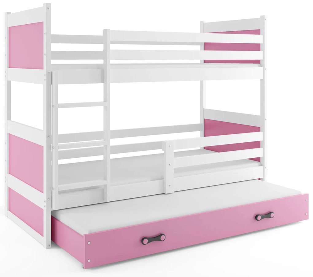 Interbeds Poschodová posteľ Rico 3 trojmiestna biela 200cm x 90cm ružová