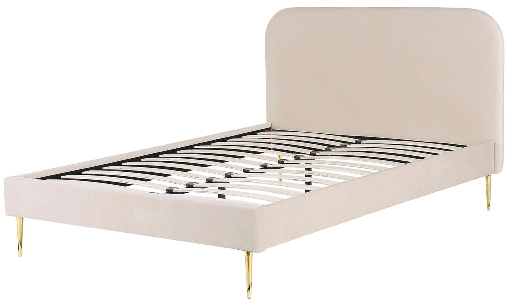 Zamatová posteľ 140 x 200 cm béžová FLAYAT Beliani