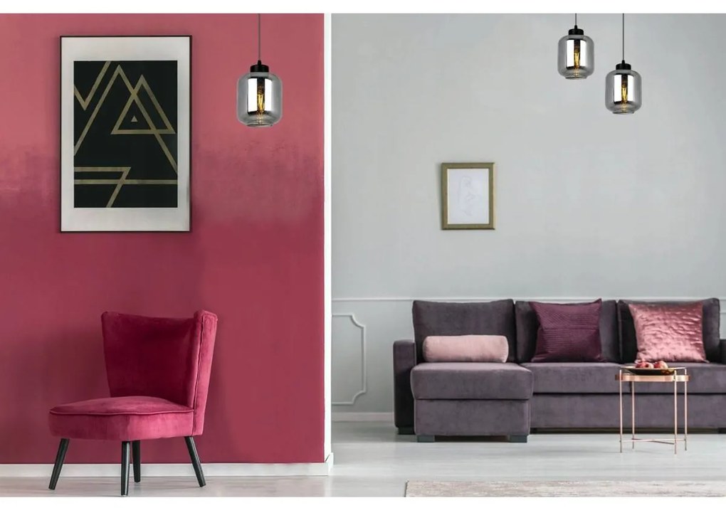 Závesné svietidlo NOVALJA, 1x grafitové sklenené tienidlo